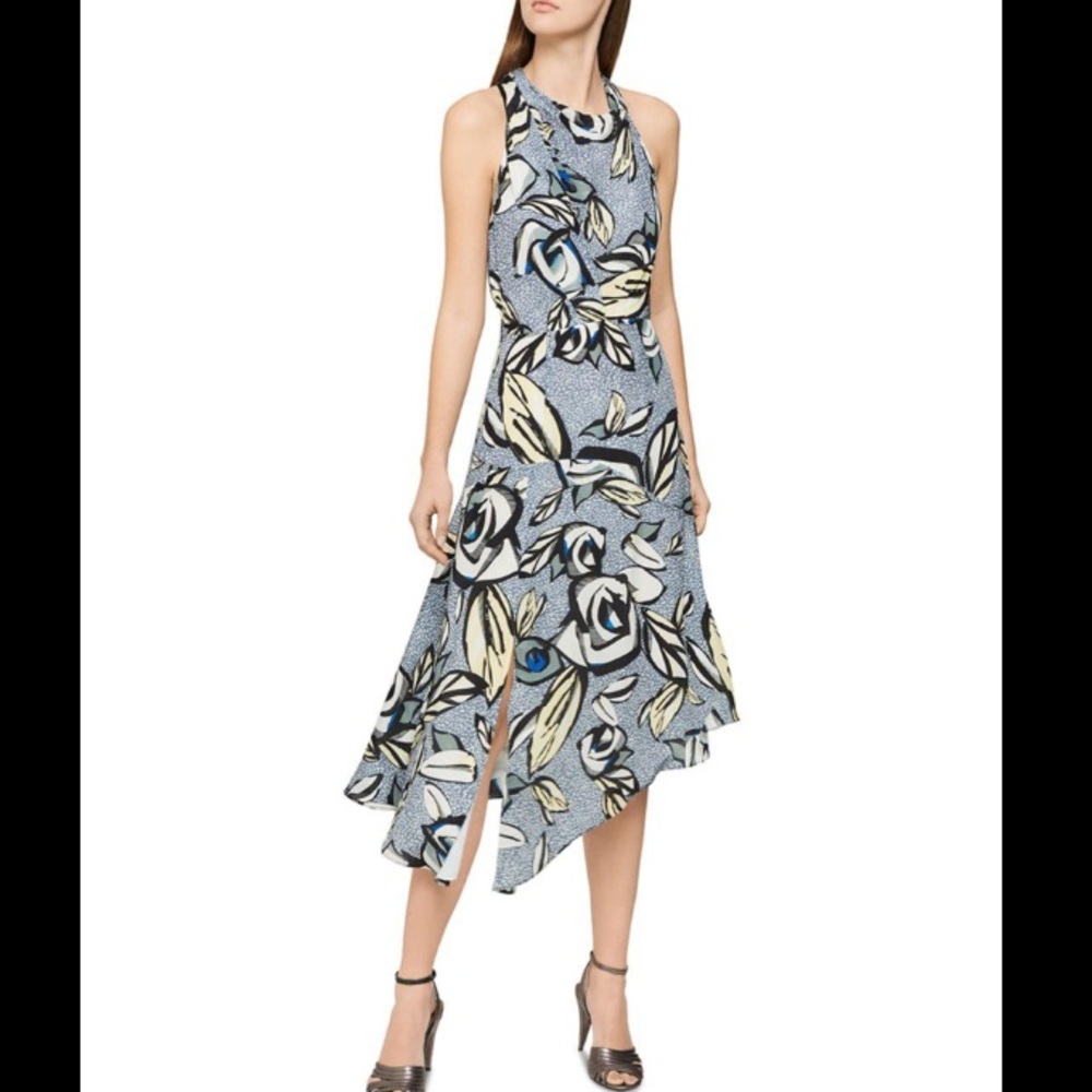 Reiss Blue and Cream Floral Midi Dress